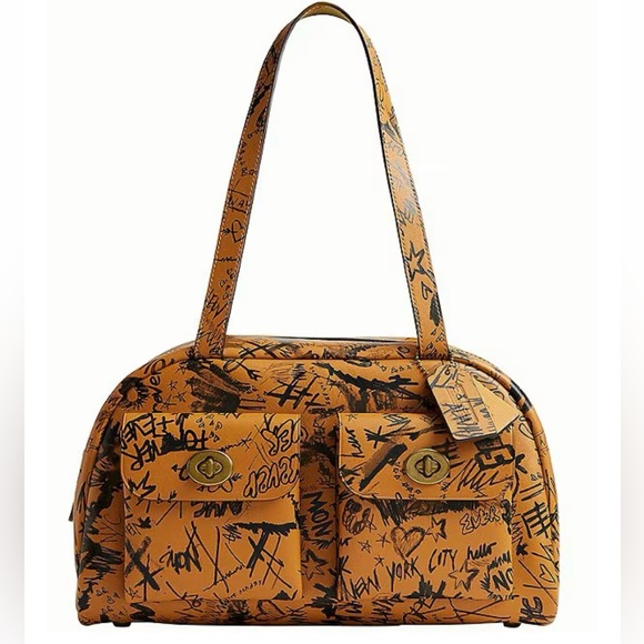 Coach Twin Turn lock Bag With Graffiti Print Satchel Bag - Picture 1 of 2